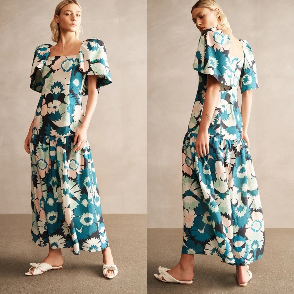 Adriana Degreas Flower Power Puff Sleeved Maxi Dress